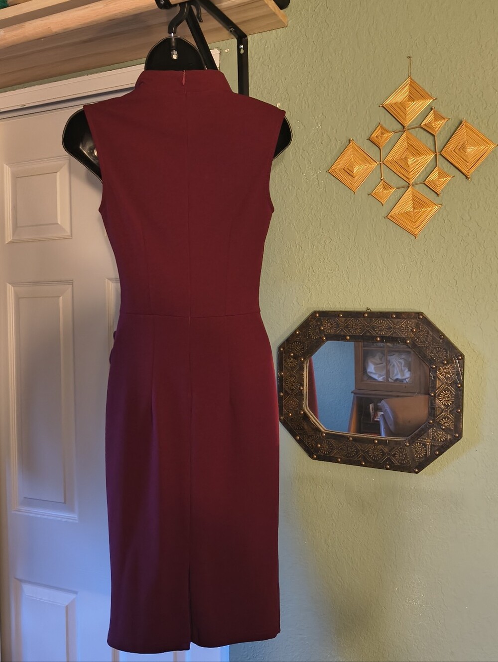 Miusol Burgundy High Neck Ruched Bodycon Sheath Dress Sleeveless Size S - Picture 8 of 14